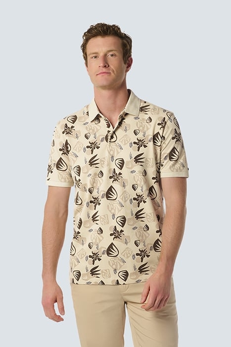 POLO PIQUE ALLOVER PRINTED GARMENT DYED STRETCH CEMENT 1