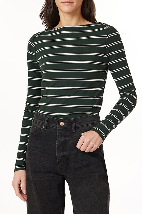 LONG SLEEVE KNIT TOP SCARAB/BLACK/WHITE STRIPE 1