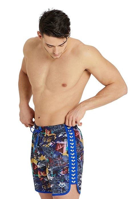 MEN'S ARENA ICONS BEACH BOXER ALLOVER NEON BLUE MULTI-NEON B 1