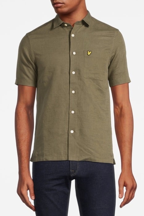 COTTON LINEN SHORT SLEEVE SHIRT OLIVE 1