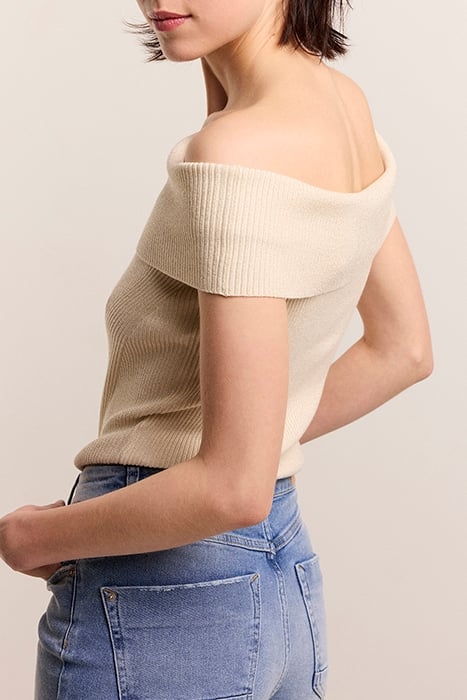 BARE SHOULDER TOP SOFT VISCOSE POLYAMIDE LUREX KNIT IVORY 3