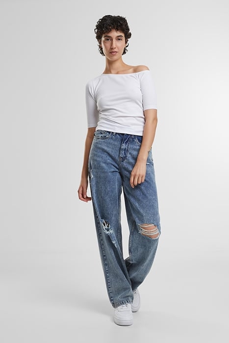 LADIES DISTRESSED 90'S WIDE LEG DENIM PANTS VINTAGE LIGHTBLU 3