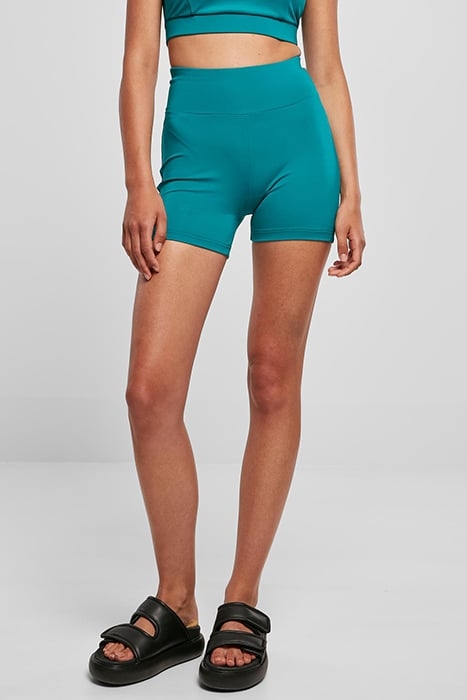 LADIES RECYCLED HIGH WAIST CYCLE HOT PANTS WATERGREEN 1