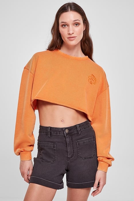 LADIES CROPPED FLOWER EMBROIDERY TERRY CREWNECK VINTAGEORANG 1