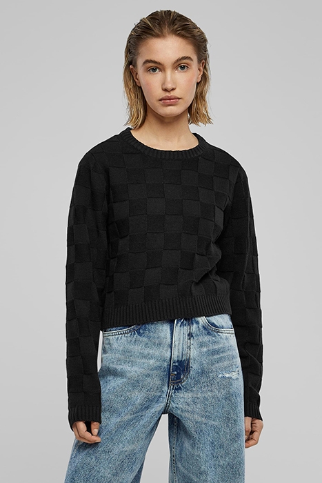 LADIES CHECK KNIT SWEATER BLACK 1