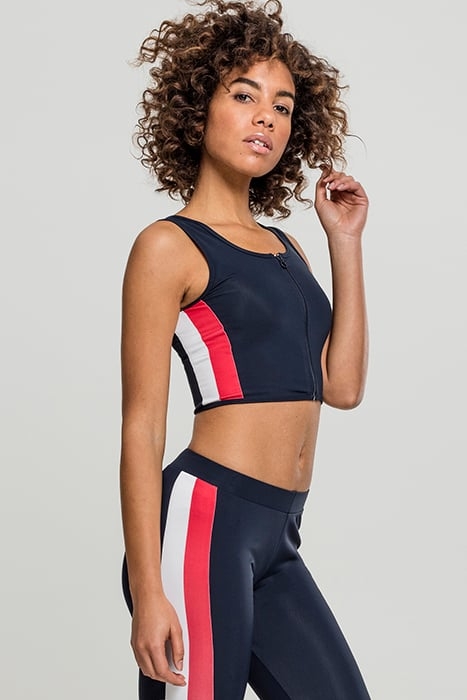 LADIES SIDE STRIPE CROPPED ZIP TOP NAVY/FIRE RED/WHITE 1