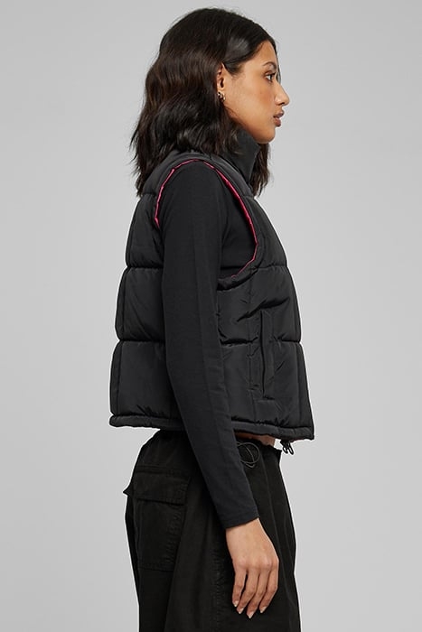 LADIES REVERSIBLE CROPPED PUFFER VEST BLACK/FUCHSIA 7