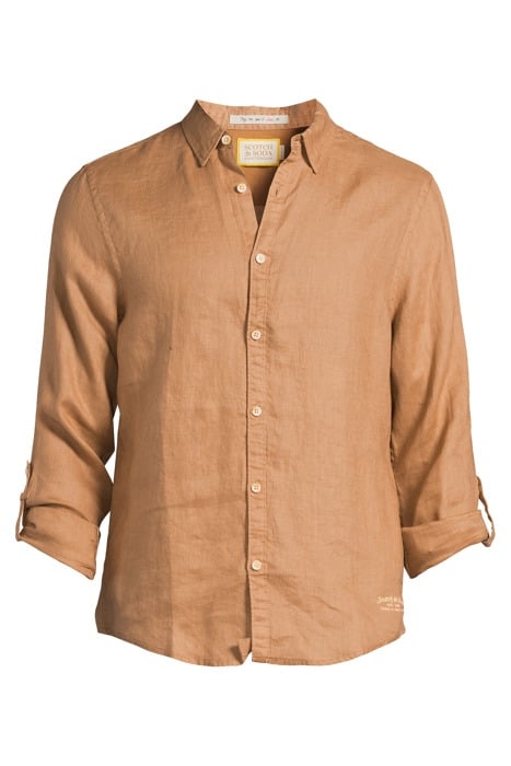 LINEN SHIRT WITH SLEEVE ROLL-UP CAMEL 3