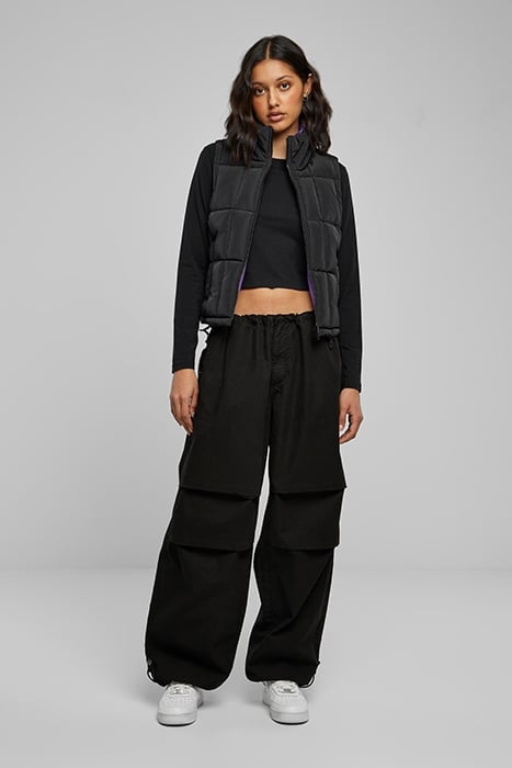 LADIES REVERSIBLE CROPPED PUFFER VEST BLACK/REALVIOLET 3