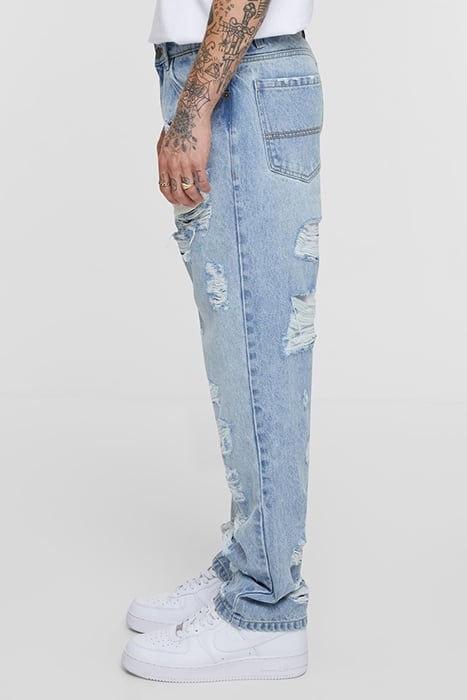 HEAVY OUNCE STRAIGHT FIT HEAVY DESTROYED JEANS NEW LIGHT BLU 6