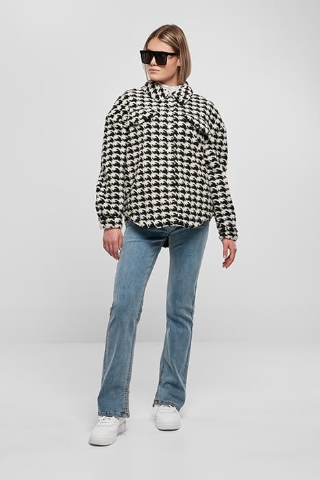LADIES AOP SHERPA OVERSHIRT BLACKHOUNDSTOOTH 3