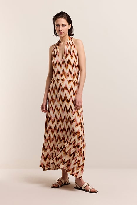 HALTER DRESS BLURRED ZIG ZAG PRINT MULTICOLOUR 1