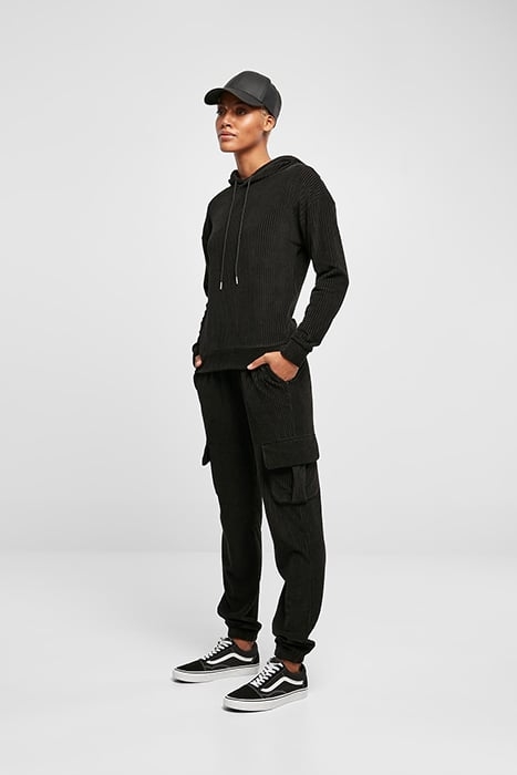 LADIES VELVET RIB HOODY BLACK 3