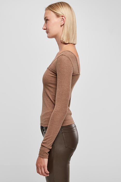 LADIES RIB SQUARED NECKLINE LONGSLEEVE DARKKHAKI 6