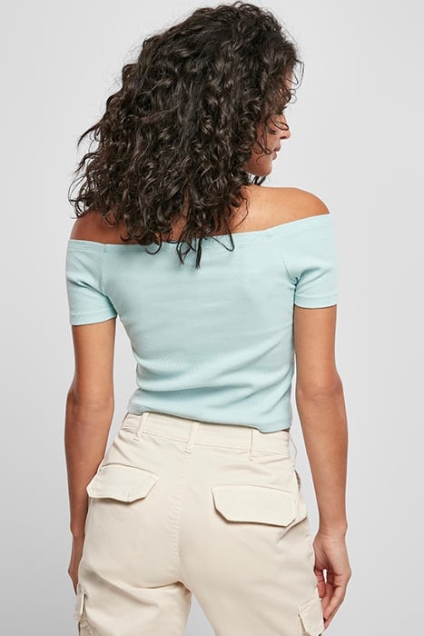 LADIES OFF SHOULDER RIB TEE SEABLUE 7