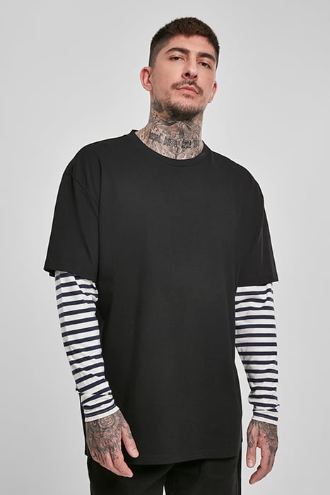 OVERSIZED DOUBLE LAYER STRIPED LS TEE BLACK 1