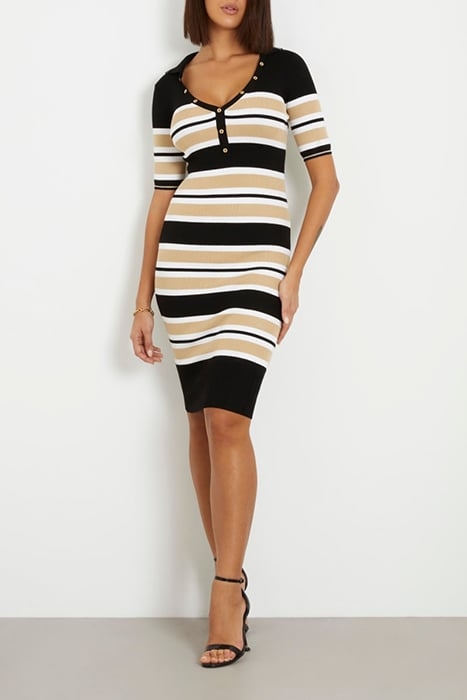 MAIA SS DRESS SWTR BLACK WHITE TAUPE ST 3