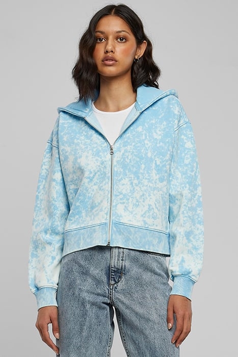 LADIES SHORT OVERSIZED TOWEL WASHED ZIP HOODY BALTICBLUE 1