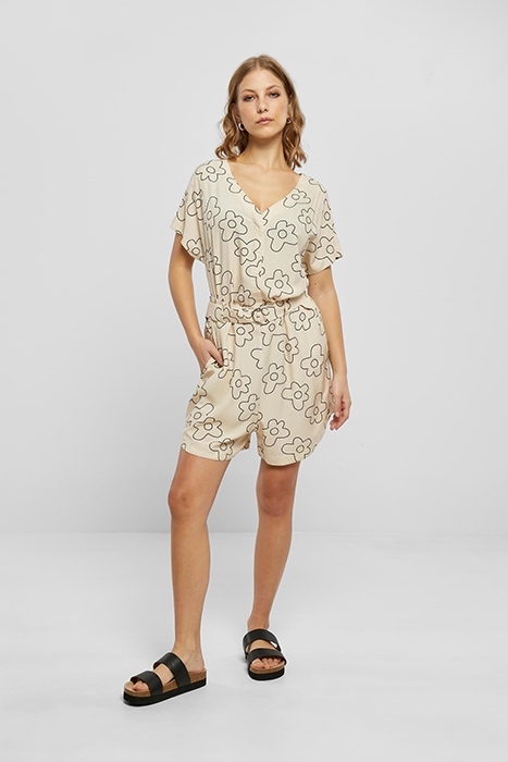 LADIES SHORT VISCOSE BELT JUMPSUIT SOFTSEAGRASSFLOWER 3