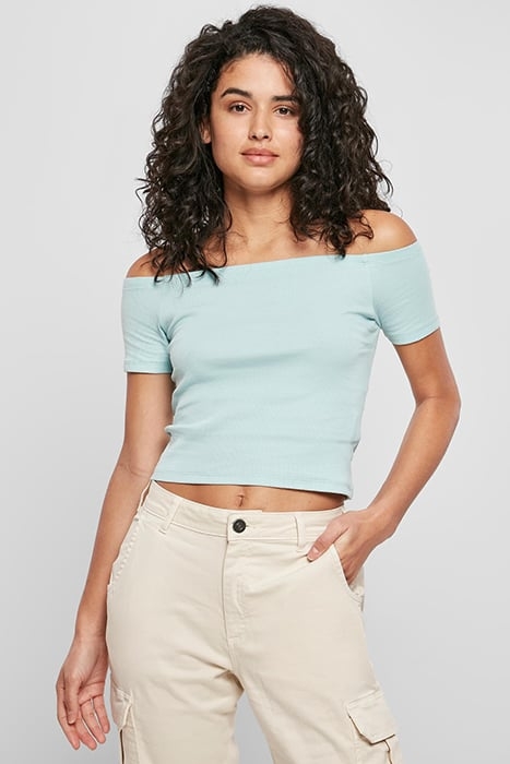 LADIES OFF SHOULDER RIB TEE SEABLUE 1