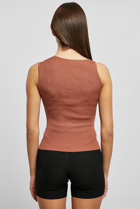 LADIES RIB KNIT ASYMMETRIC TOP TERRACOTTA 2