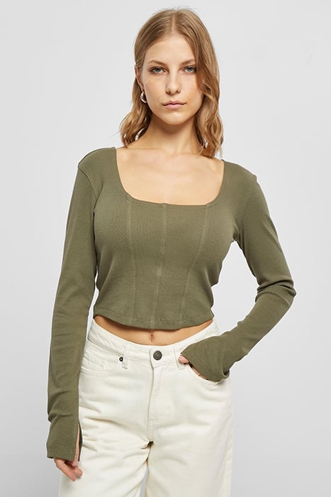 LADIES SHORT RIB CORSAGE LONGSLEEVE OLIVE 1