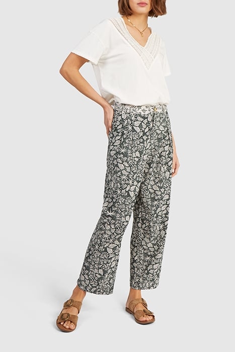GREEN WIDE-LEG TROUSERS WITH BOTANICAL BEACH PRINT 3