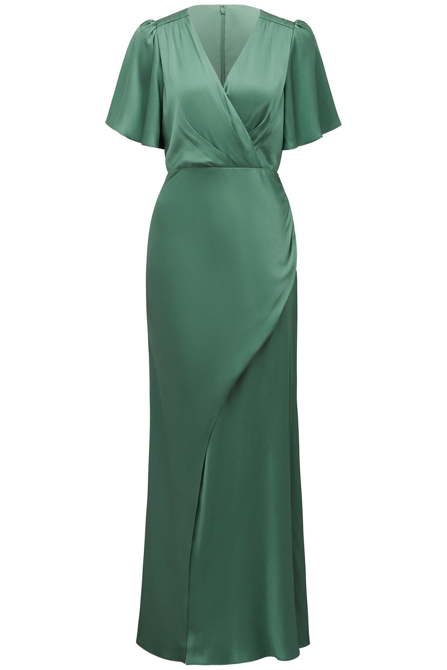 CHELSEA FLUTTER SLEEVES SATIN MAXI DRESS BURNING SAGE 3