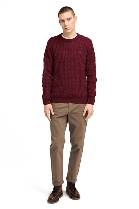 PHILLIPS BROOK CABLE CREW NECK SWEATER CORDOVAN HEATHER 3