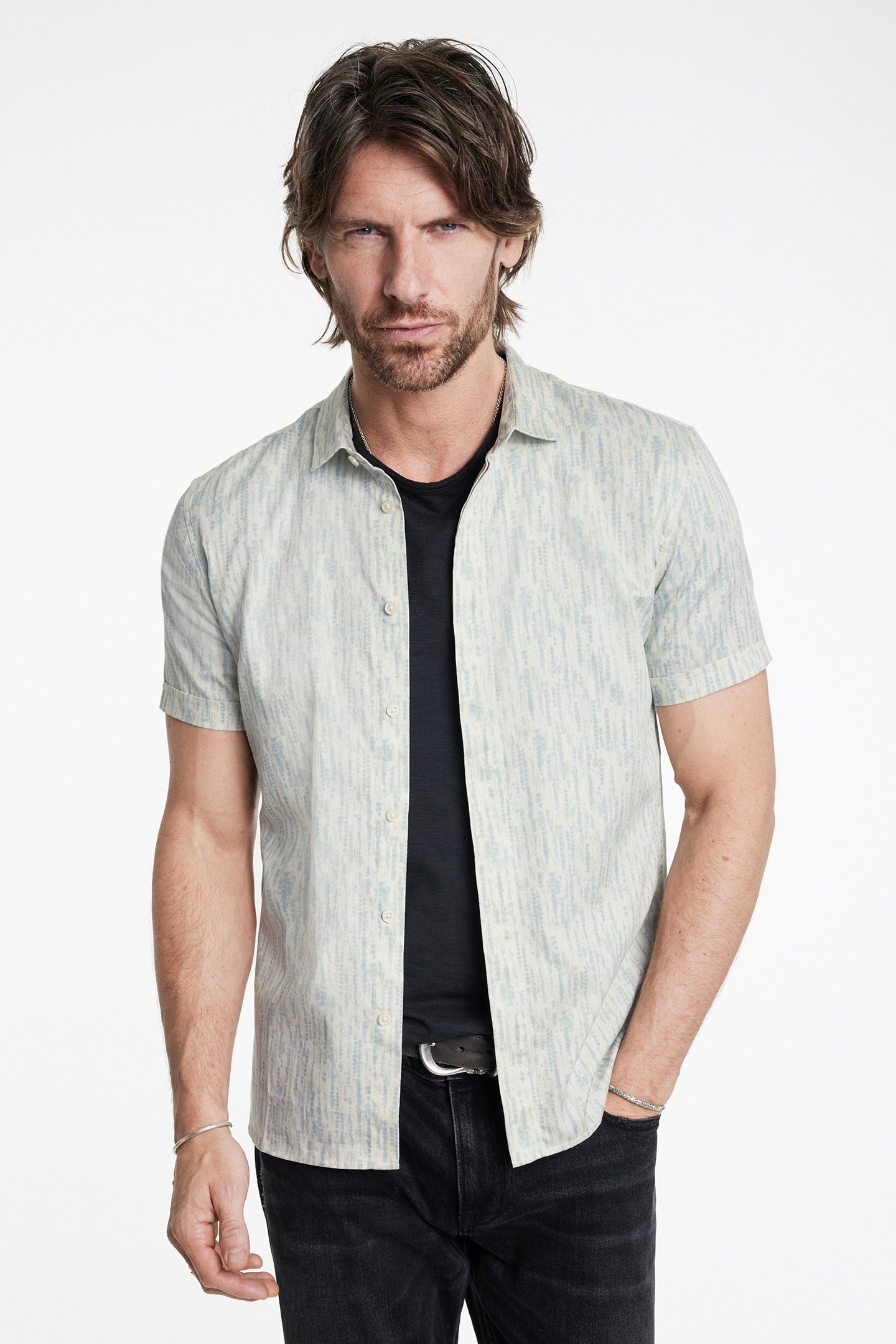 LOREN SLIM FIT SS SPORT SHIRT STEEL BLUE 1