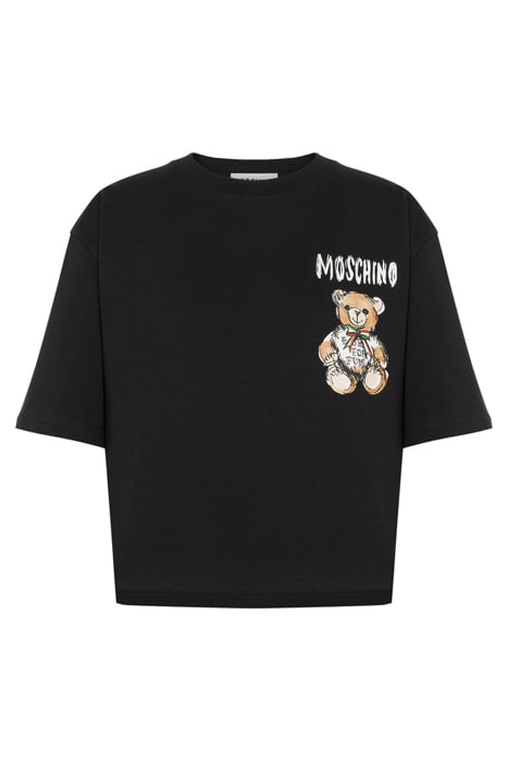 CROPPED T-SHIRT IN DRAWN TEDDY BEAR ORGANIC JERSEY BLACK 3