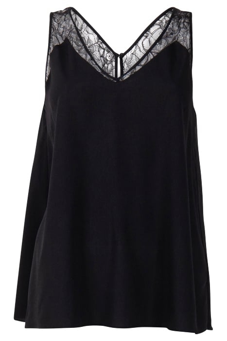 CREPE LIGHT LACE TRIM VEST BLACK 1