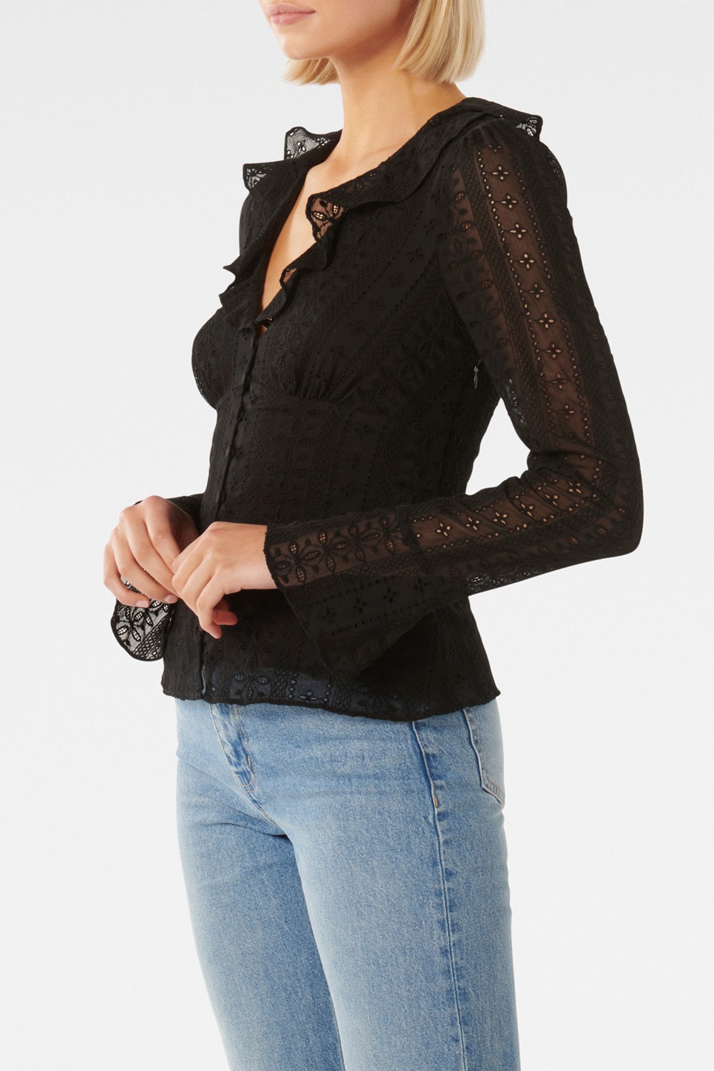 DEMI EMBROIDERED FRILL TOP BLACK 5