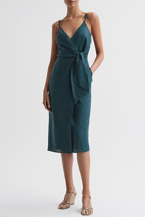 ELSIE-LINEN TIE SIDE MIDI DARK TEAL 1