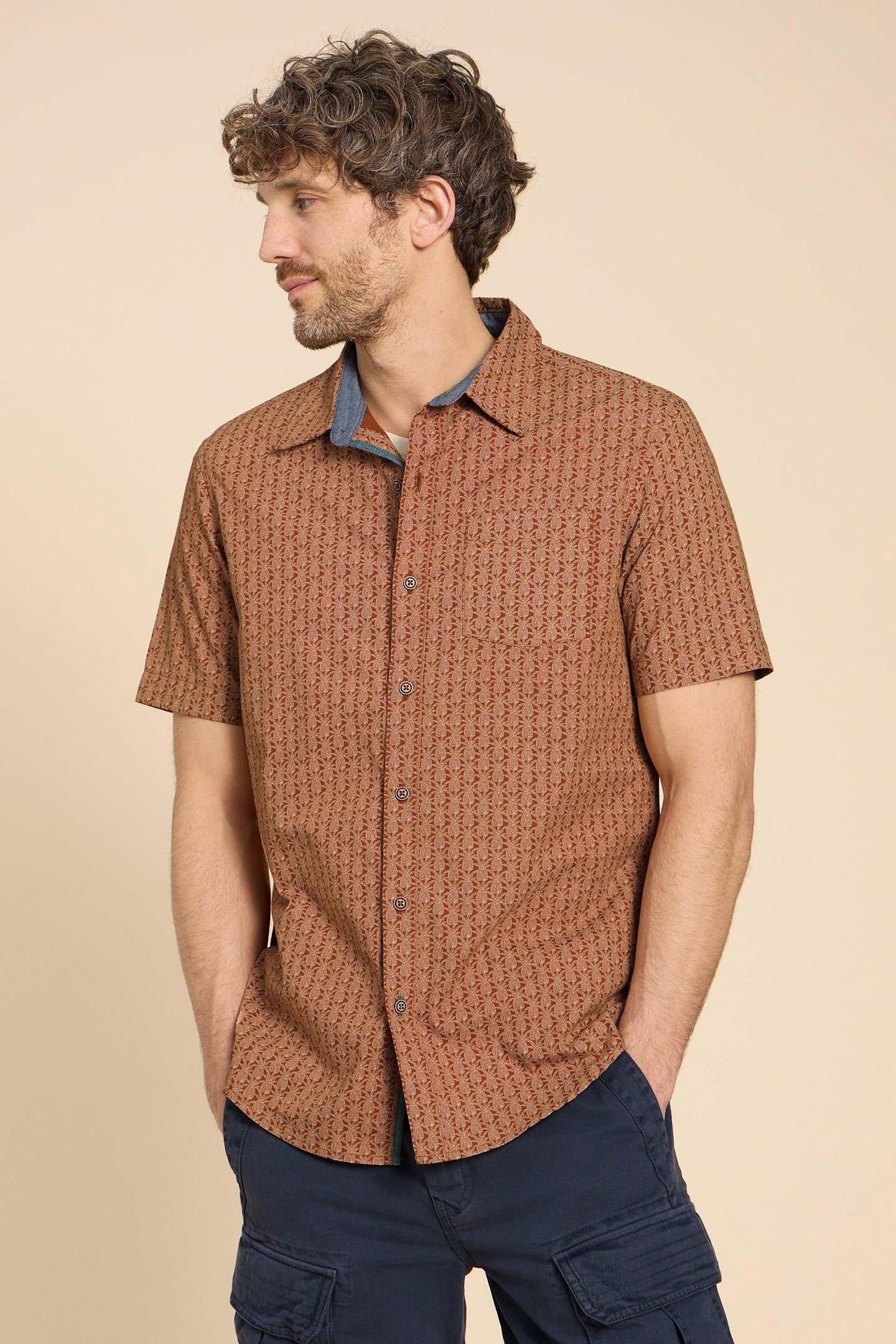 GEO PINEAPPLE PRINTED SS SHIRT ORANGE PRINT 1