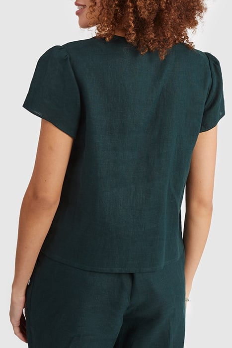 IMPERIAL GREEN LINEN BUTTONED WRAP TOP 2