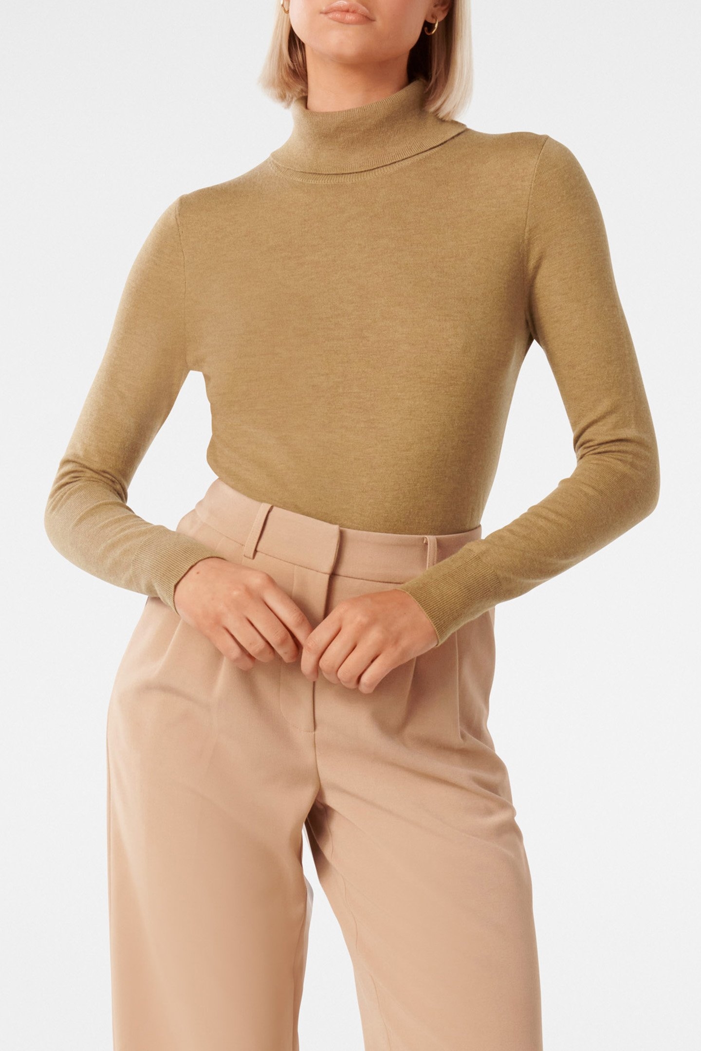 SARAH LAYERING ROLL NECK KNITTED JUMPER CAMEL 1