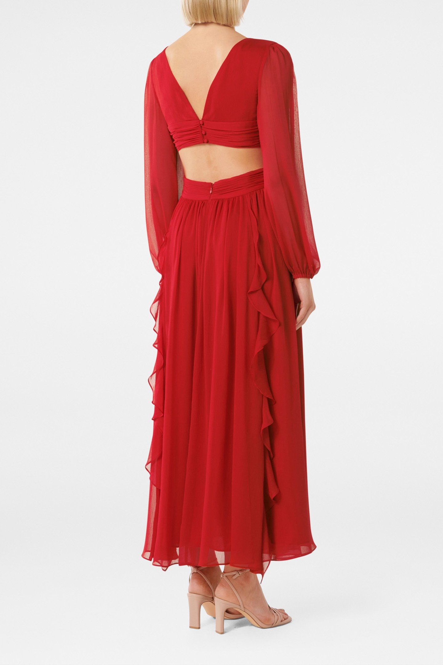 ROSALYN LONG SLEEVES FRILL DRESS CHERRY RED 2