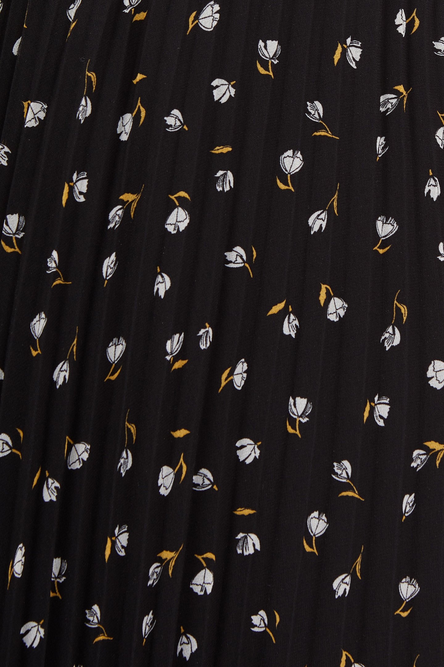 BLACK PLEATED LONG SKIRT, ROCK MINI-FLOWER PRINT 6