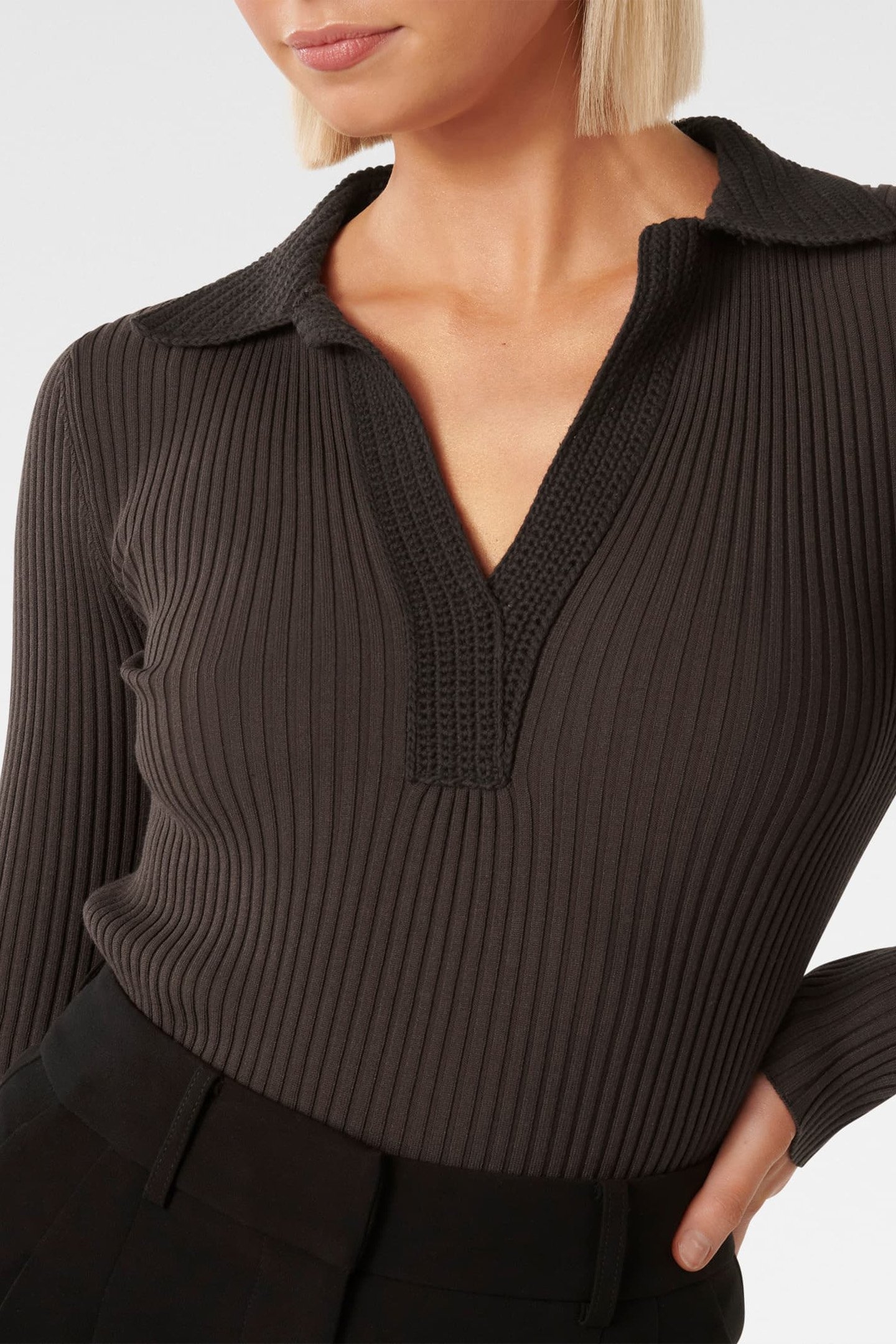 PIPER CROCHET POLO KNITTED TOP CHOCOLATE 6