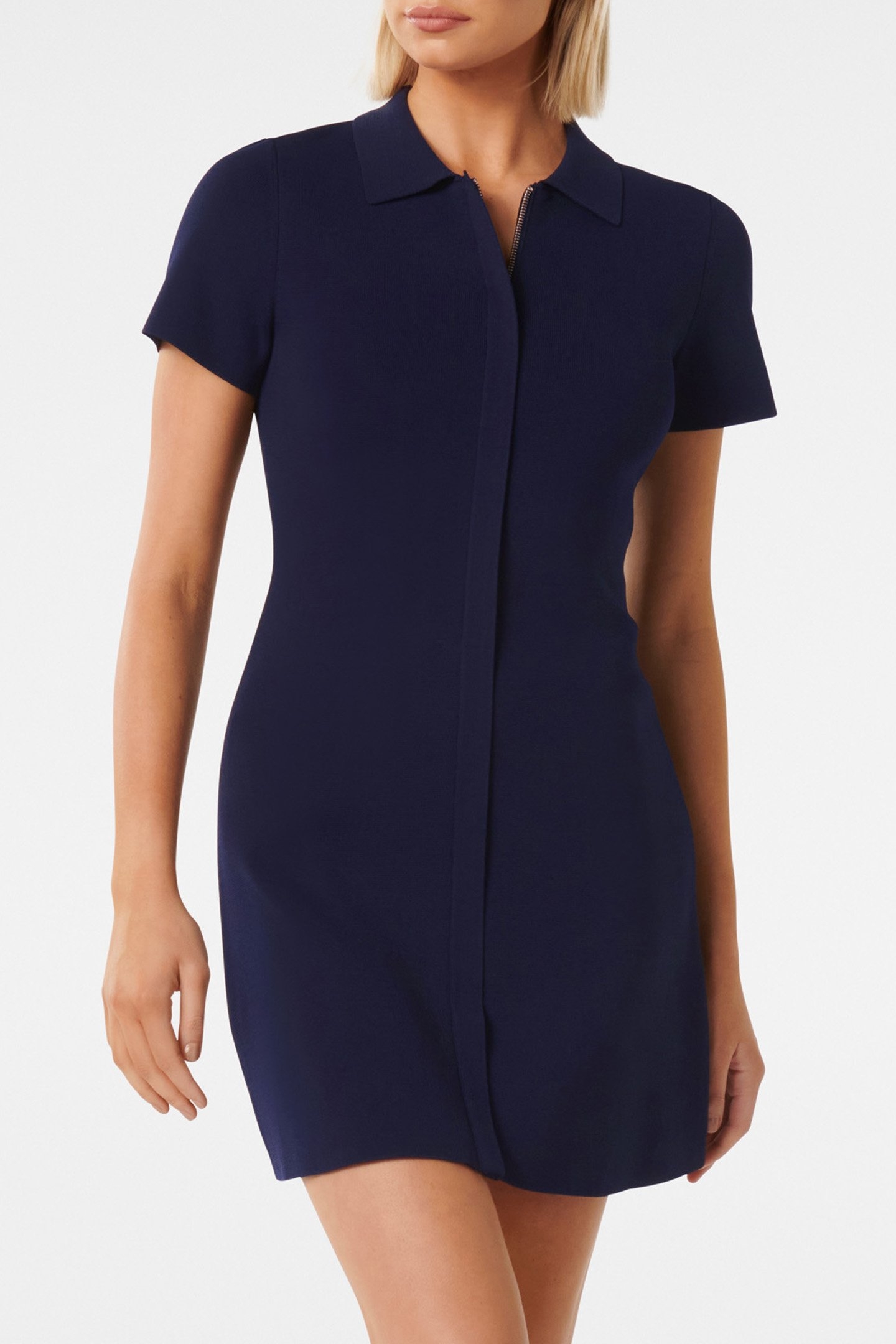 BETH ZIP CREPE KNITTED DRESS NAVY 1