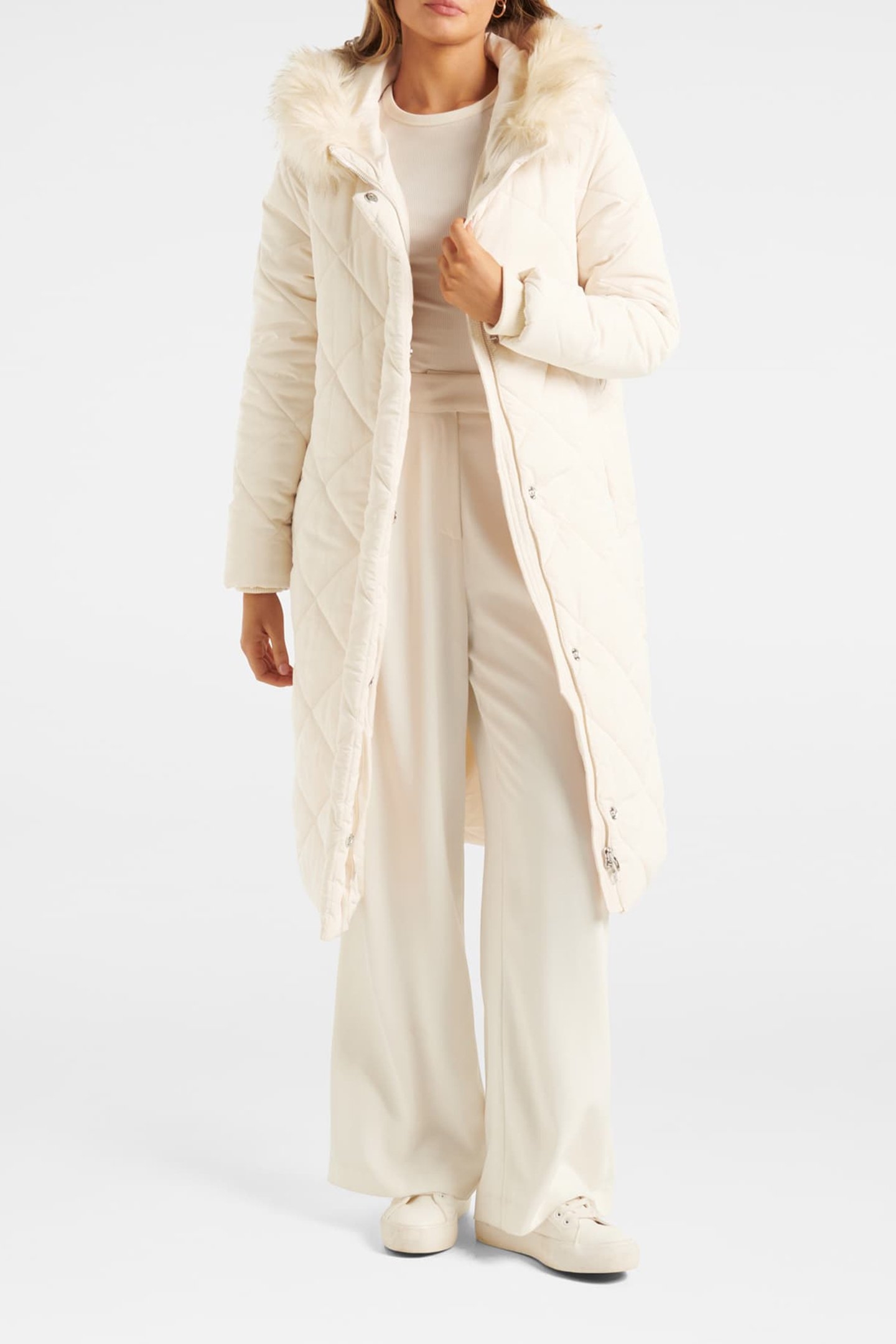 TESSA QUILTED LONGLINE PUFFER JACKET CREAM 1