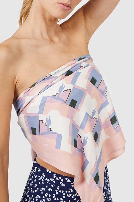 FLASH PINK SCARF WITH ARTY CACTUS MOTIF 2