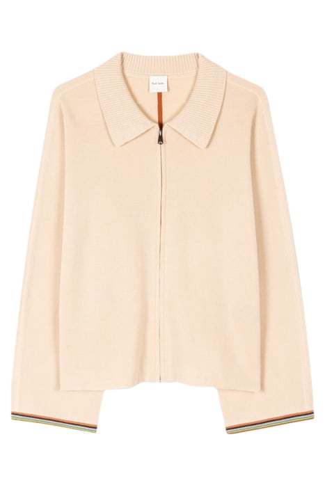 WOMENS KNITTED CARDIGAN ZIP THRU LIGHT BEIGE 3