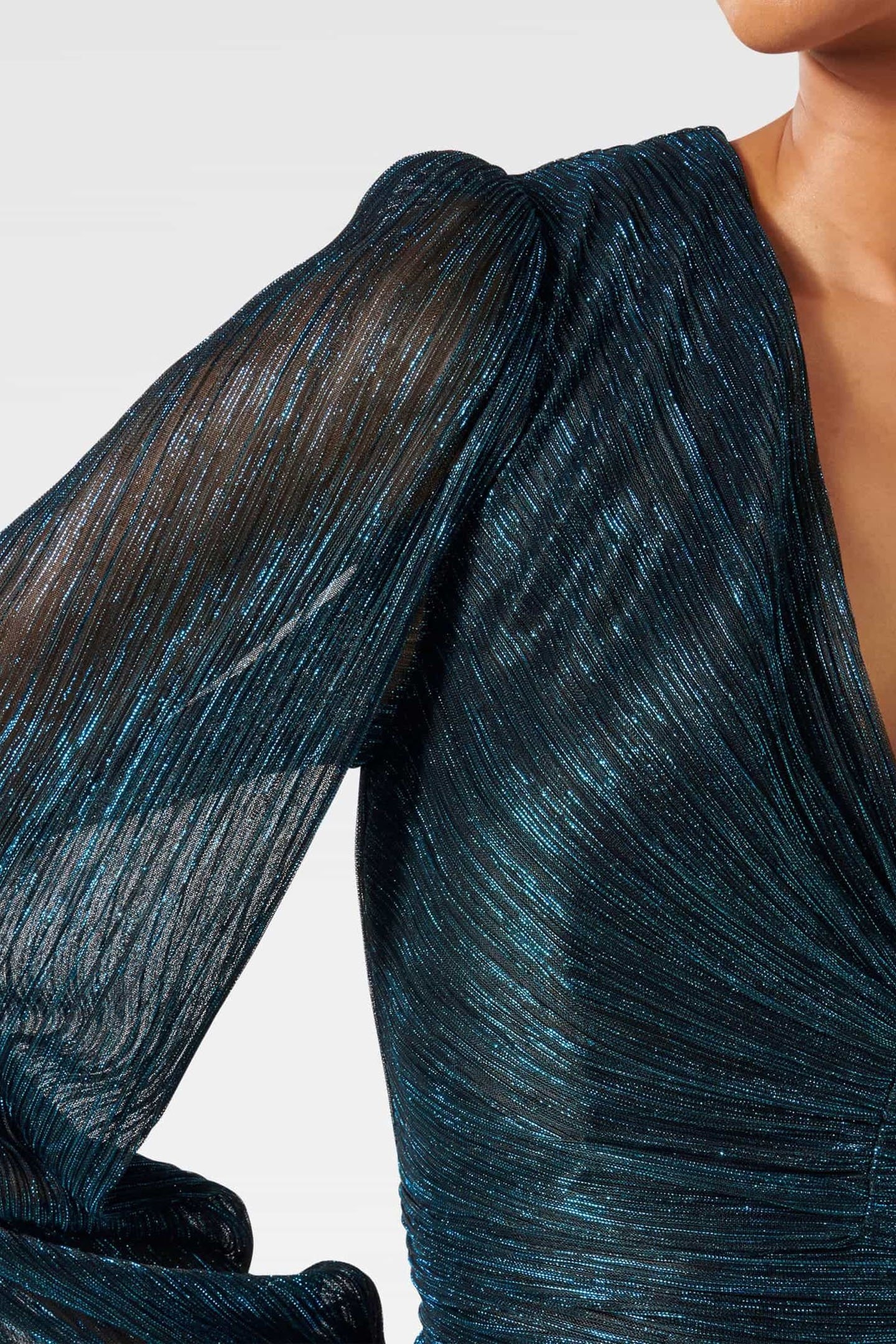 BROOKLYN PETITE PLEATED PLISSE MIDI DRESS TEAL 5