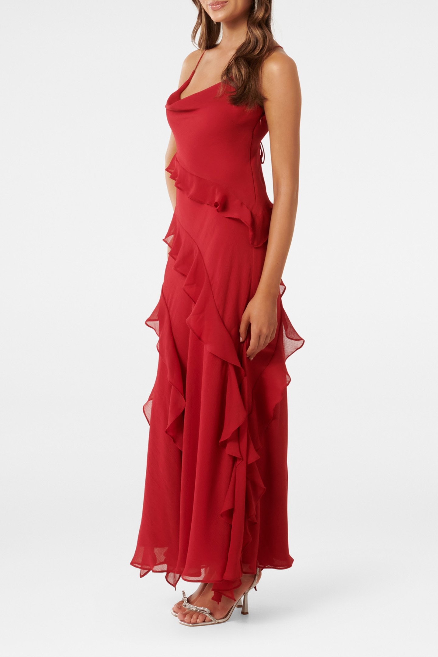 PETA PETITE RUFFLE GOWN RIO RED 4