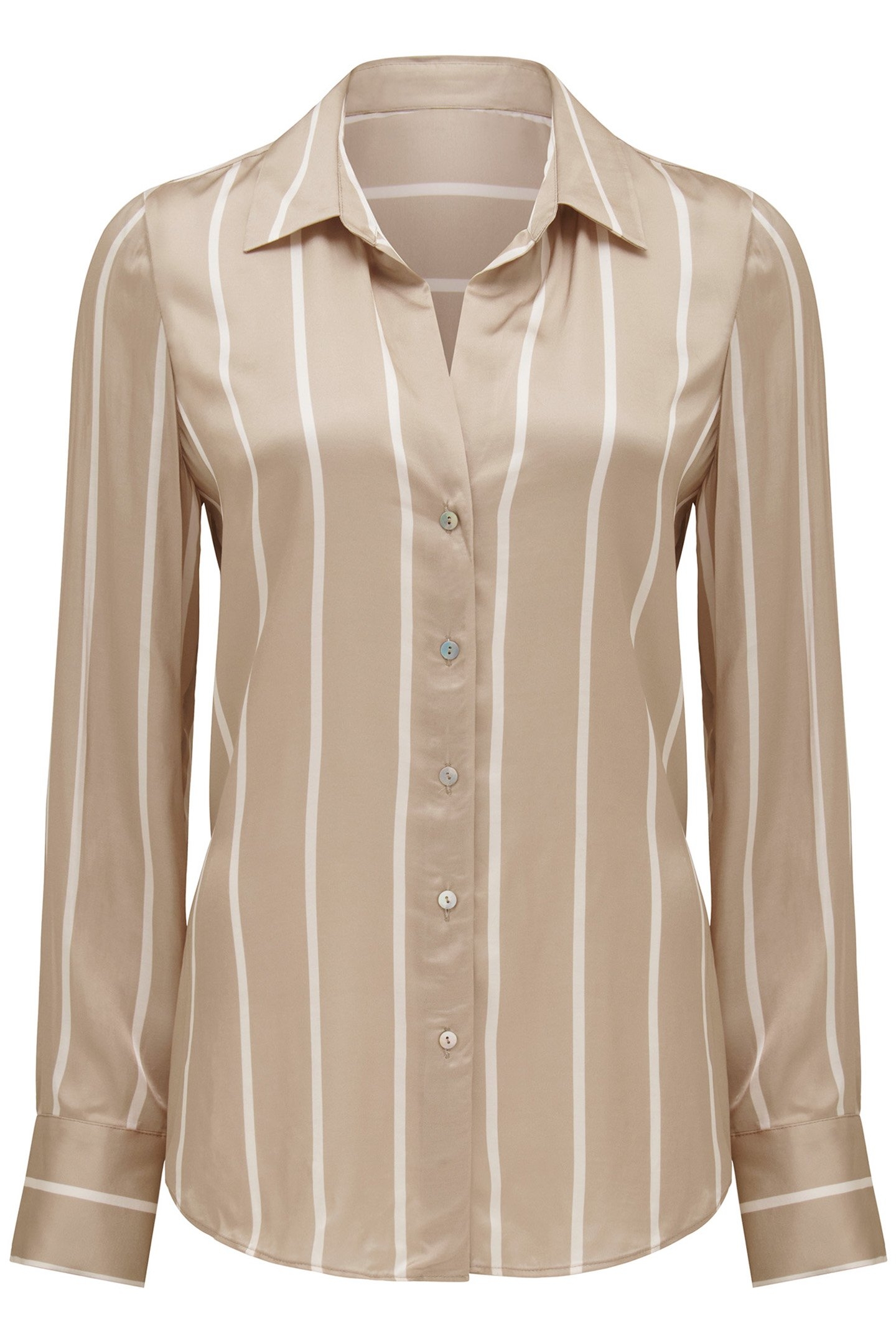 HARVEY NOTCHED NECK SATIN SHIRT TAN ARBORY STRIPE 4