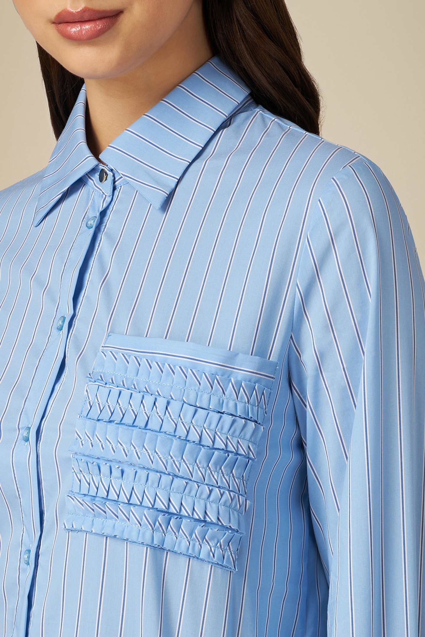 STRIPED SHIRT WITH PLEATED BREAST POCKET BLUE 4