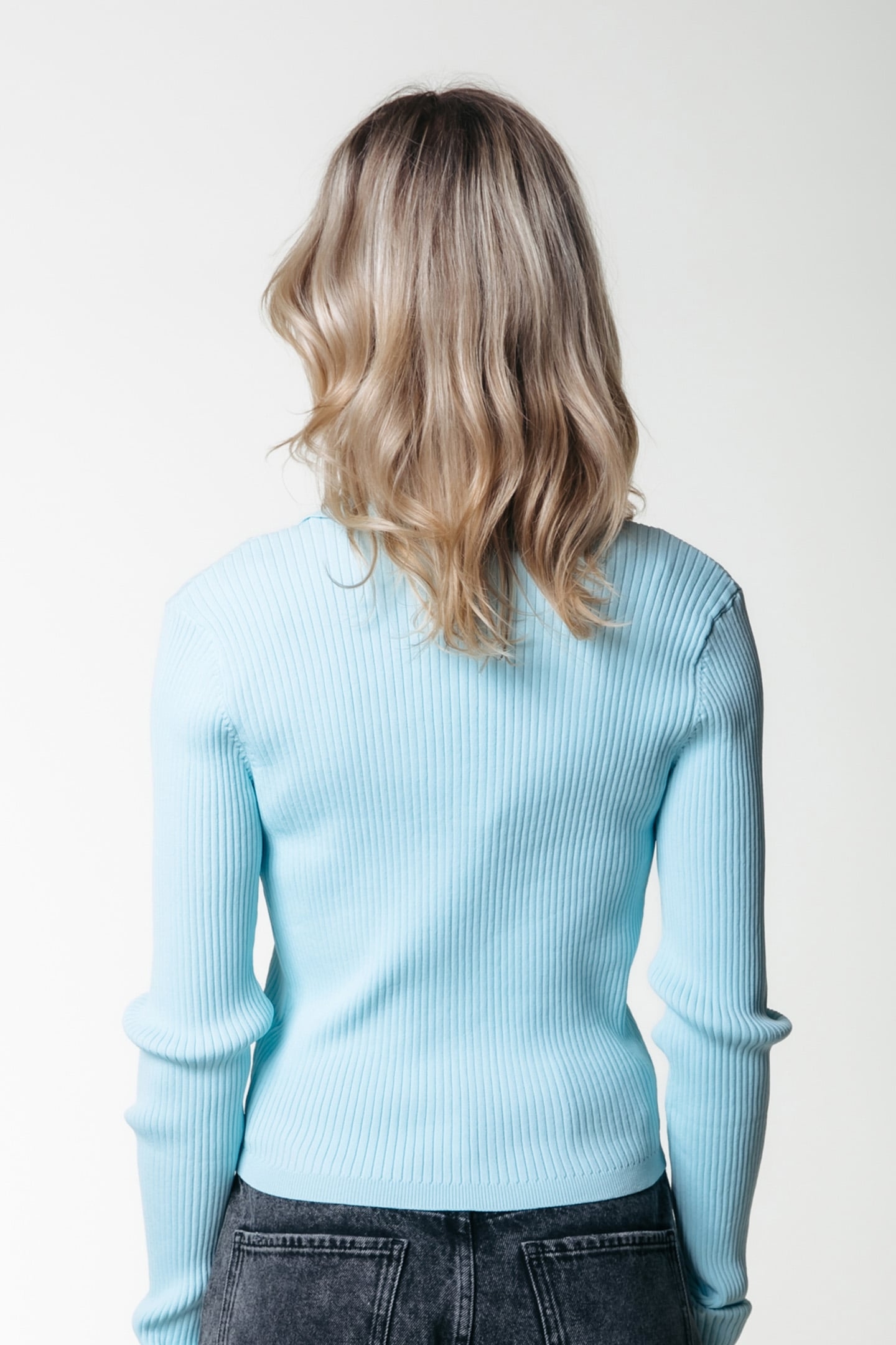 NORI FINE KNIT CROPPED LONGSLEEVE POLO NIET GEBRUIKEN BLUE 2