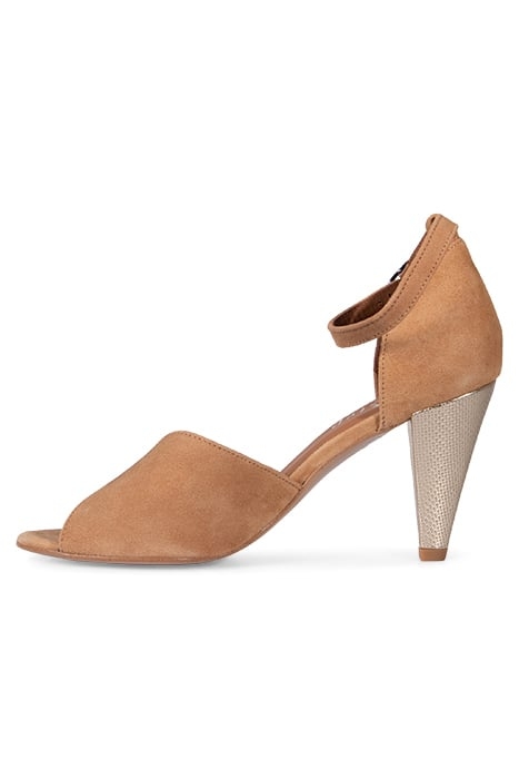 O.NOLA - CARAMEL LEATHER VELVET HEEL SANDALS 3